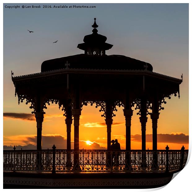 Brighton Bandstand Sunset Print by Len Brook