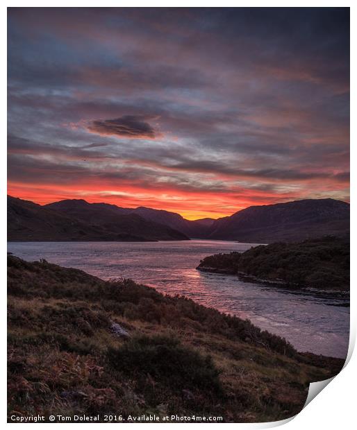 Red Highland sunrise Print by Tom Dolezal