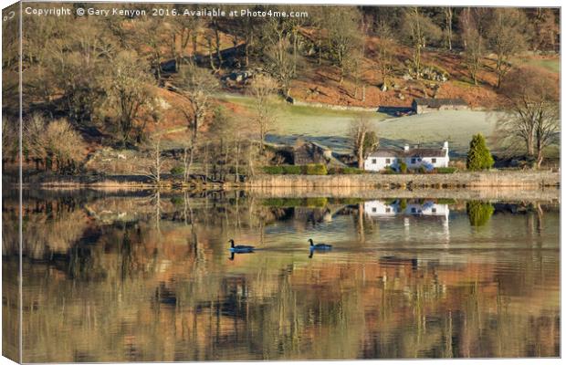 Early Morning Light And Reflections At Rydalwater Canvas Print by Gary Kenyon