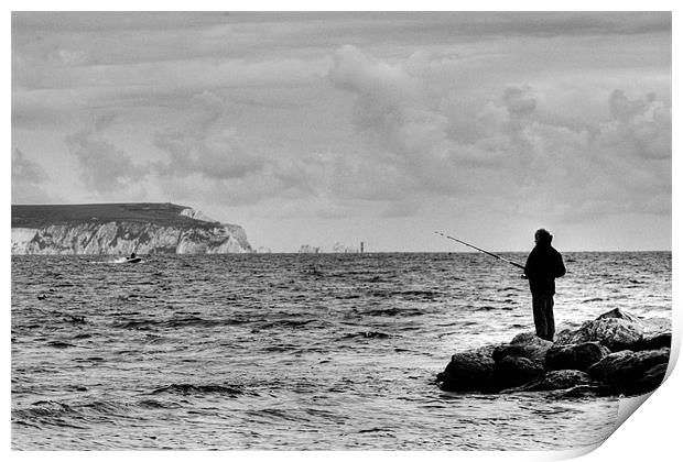 Lone Angler 2 in black and white Print by Chris Day