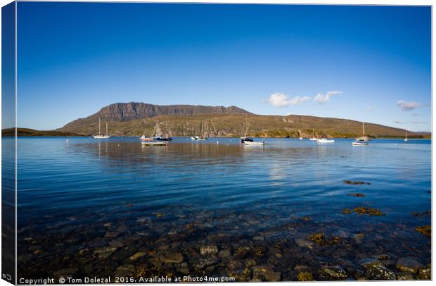 Yachts moored at Loch Canaird Canvas Print by Tom Dolezal