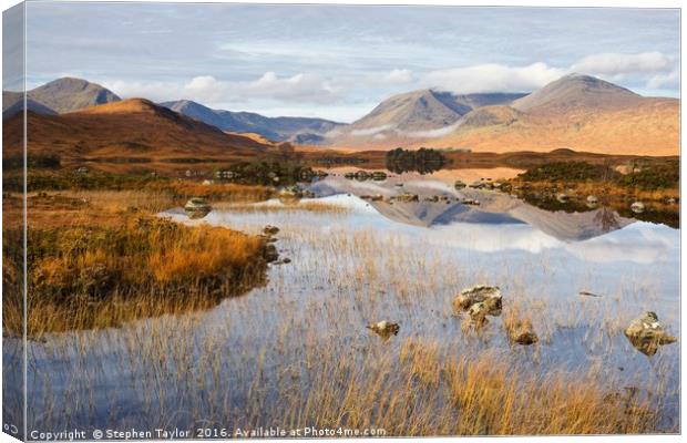 Autumn at Lochan na h-Achlaise Canvas Print by Stephen Taylor