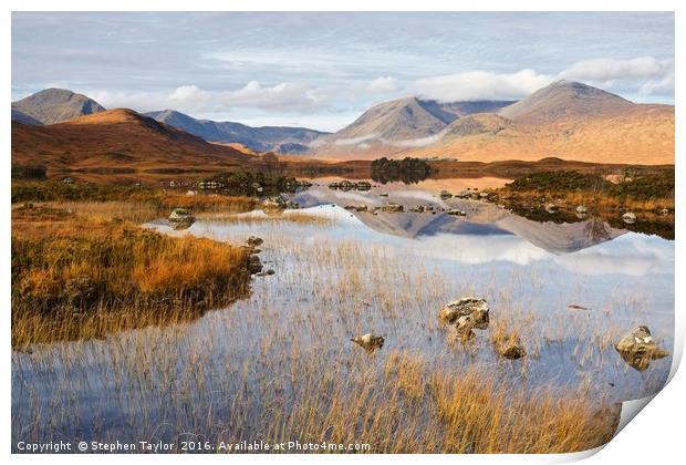 Autumn at Lochan na h-Achlaise Print by Stephen Taylor