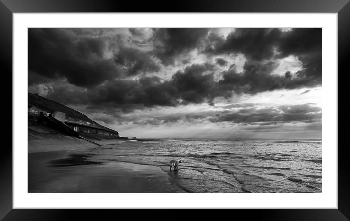 Sand, Sea and Clouds Monochrome Framed Mounted Print by Carl Blackburn