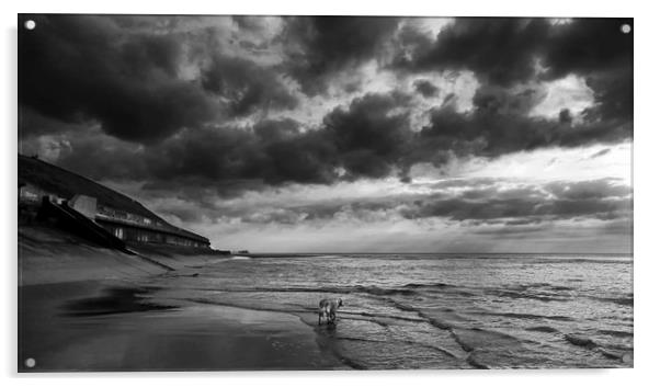 Sand, Sea and Clouds Monochrome Acrylic by Carl Blackburn