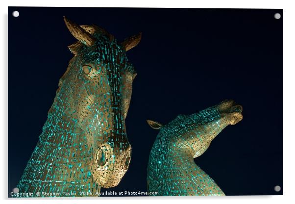 The Kelpies at night Acrylic by Stephen Taylor