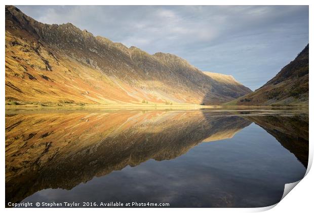 Shadows and light at Loch Achtrocitan Print by Stephen Taylor