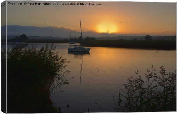 Sunset on Exe Estuary at Topsham in Devon Canvas Print by Pete Hemington