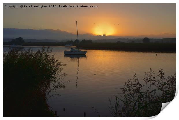 Sunset on Exe Estuary at Topsham in Devon Print by Pete Hemington