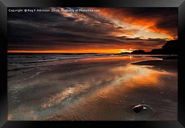 Featherbed Rock Sunrise Framed Print by Reg K Atkinson