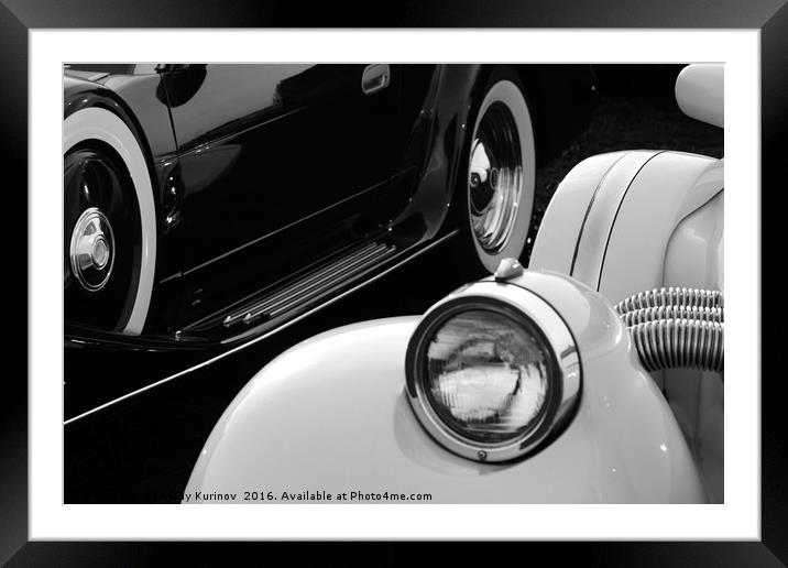 Retro cars in black and white Framed Mounted Print by Gennady Kurinov