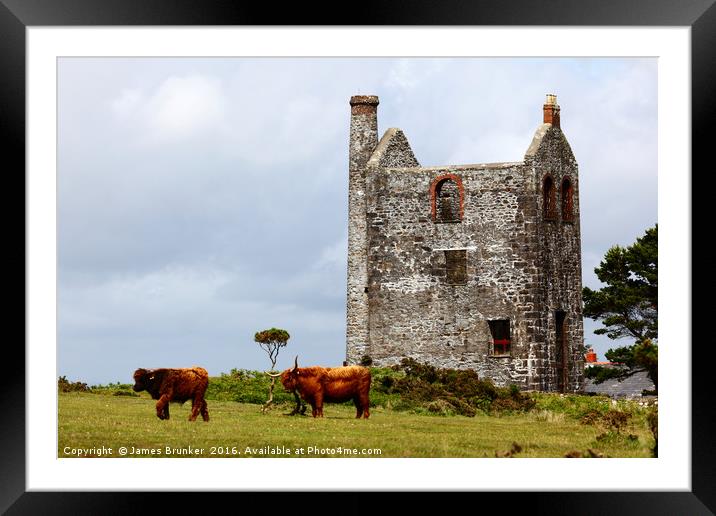 Highland Cattle and Tin Mine Bodmin Moor Cornwall Framed Mounted Print by James Brunker