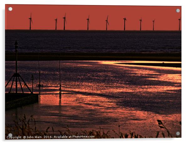River Alt and the wind farm Acrylic by John Wain