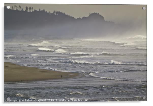 Stroll Along The Oregon Coast As The Tide Comes In Acrylic by Wilhelmina Hayward
