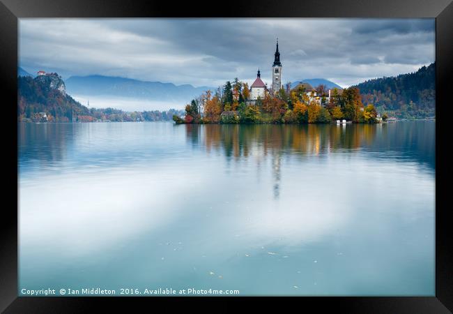 Autumn colours at Lake Bled Framed Print by Ian Middleton