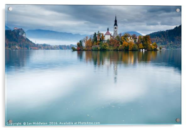Autumn colours at Lake Bled Acrylic by Ian Middleton