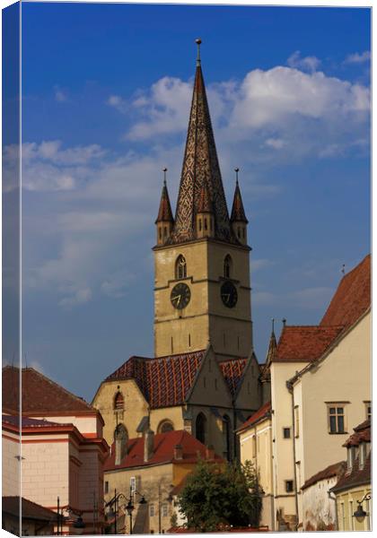 Evangelical Cathedral Sibiu on blue sky Canvas Print by Adrian Bud