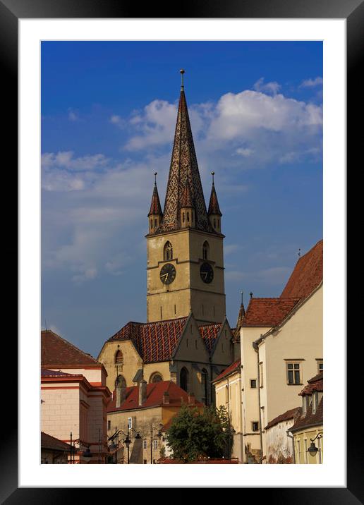 Evangelical Cathedral Sibiu on blue sky Framed Mounted Print by Adrian Bud