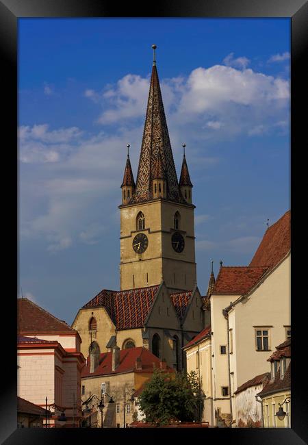 Evangelical Cathedral Sibiu on blue sky Framed Print by Adrian Bud