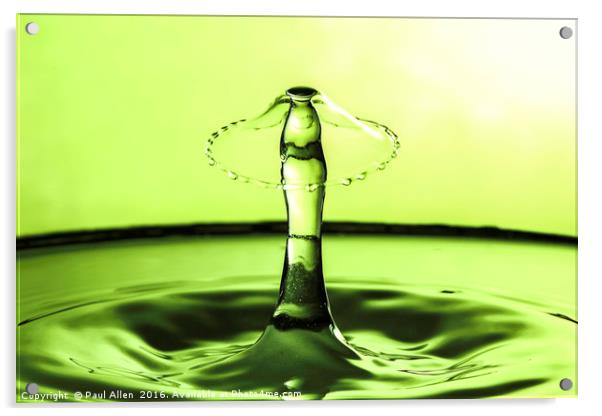 water drop collision in green. Acrylic by Paul Allen