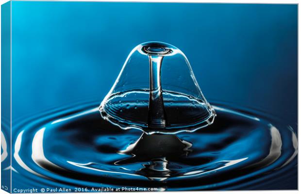 blue bell shaped water drop collision.  Canvas Print by Paul Allen