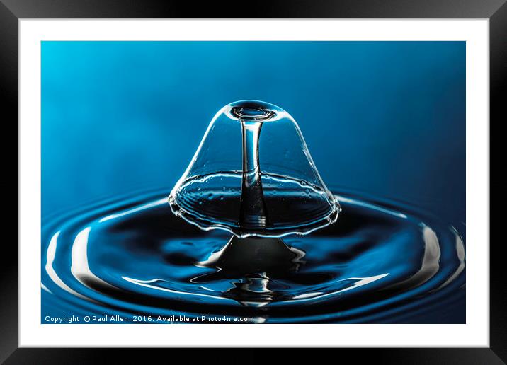 blue bell shaped water drop collision.  Framed Mounted Print by Paul Allen