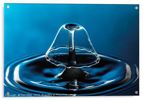 blue bell shaped water drop collision.  Acrylic by Paul Allen