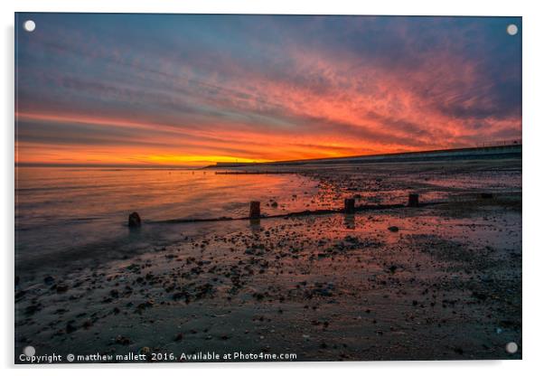 Fire Sunset Over Frinton On Sea Acrylic by matthew  mallett