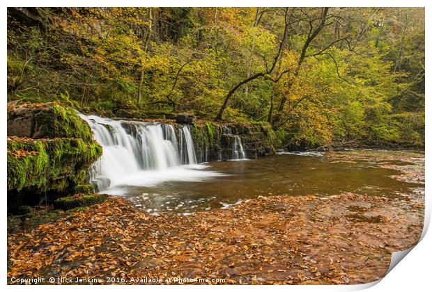 Lower Ddwli Waterfall River Neath south Wales Print by Nick Jenkins