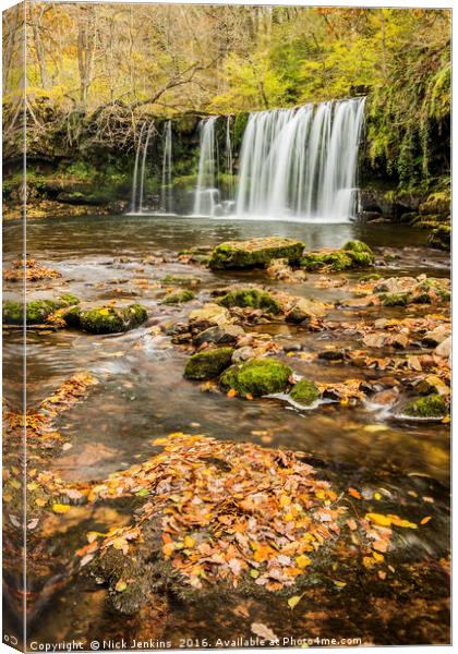 Upper Ddwli Falls Vale of Neath in autumn Canvas Print by Nick Jenkins