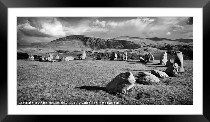 Castlerigg Stone Circle mono panoramic Framed Mounted Print by Angus McComiskey