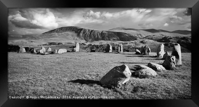 Castlerigg Stone Circle mono panoramic Framed Print by Angus McComiskey