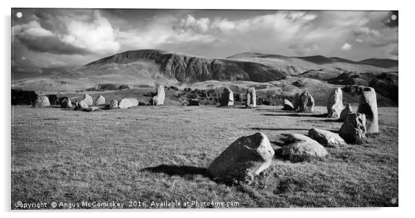 Castlerigg Stone Circle mono panoramic Acrylic by Angus McComiskey
