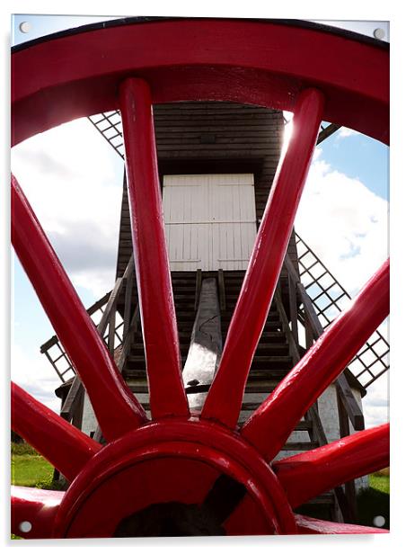 Pitstone Windmill Through Wheel Acrylic by Ian Jeffrey