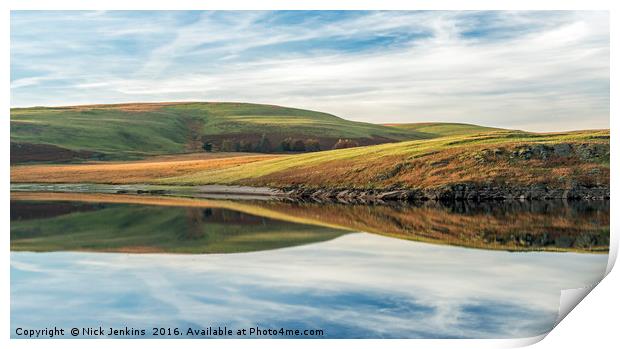 Craig Goch Reservoir and Reflections Elan Valley  Print by Nick Jenkins