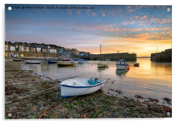 Sunrise at Mousehole in Cornwall Acrylic by Helen Hotson