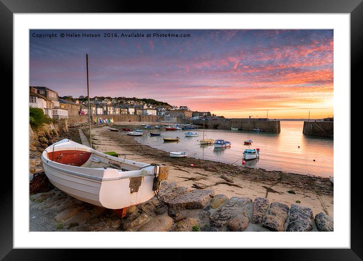 Sunrise over Fishing Boats at Mousehole Framed Mounted Print by Helen Hotson