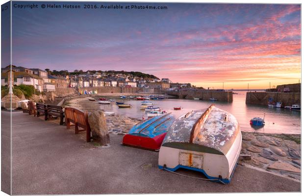 Mousehole in Cornwall Canvas Print by Helen Hotson
