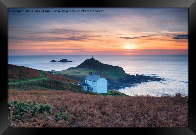 Sunset over Cape Cornwall Framed Print by Helen Hotson