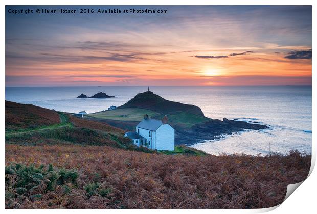 Sunset over Cape Cornwall Print by Helen Hotson