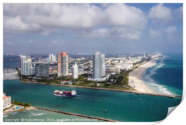 Miami Beach Skyline, Florida Print by Kasia Design