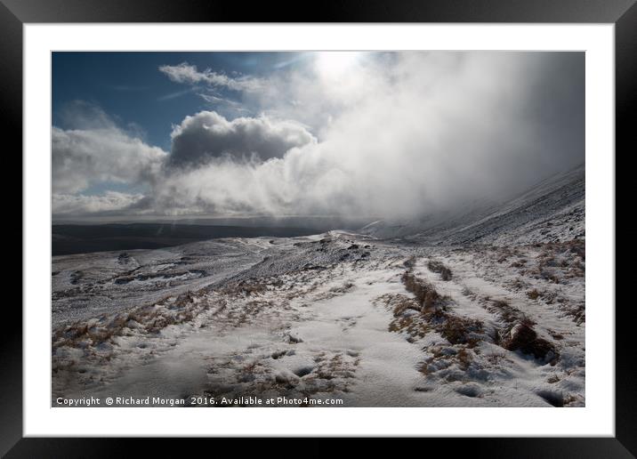 Snow storm over Fan Hir Brecon Beacons.  Framed Mounted Print by Richard Morgan