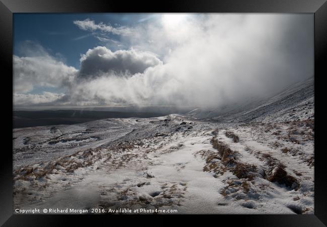 Snow storm over Fan Hir Brecon Beacons.  Framed Print by Richard Morgan