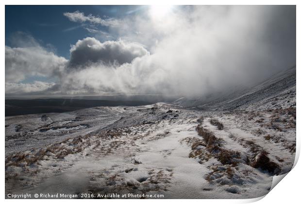 Snow storm over Fan Hir Brecon Beacons.  Print by Richard Morgan