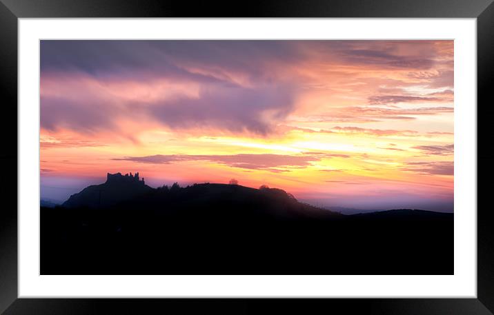 Dramatic sunset at Carreg Cennen Castle  Framed Mounted Print by Leighton Collins