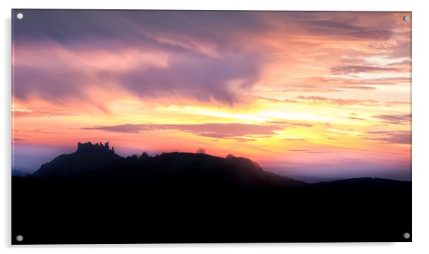 Dramatic sunset at Carreg Cennen Castle  Acrylic by Leighton Collins