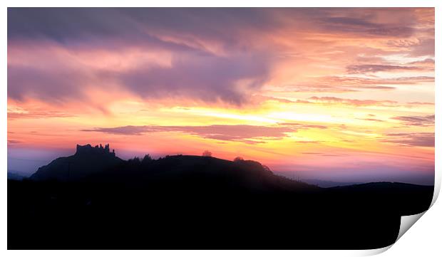 Dramatic sunset at Carreg Cennen Castle  Print by Leighton Collins