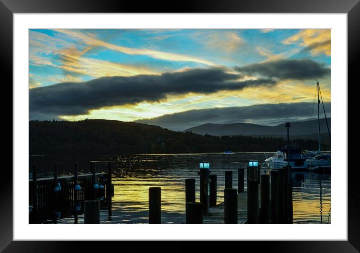 Sunset over the Lake in Windermere Framed Mounted Print by Elaine Dugdill