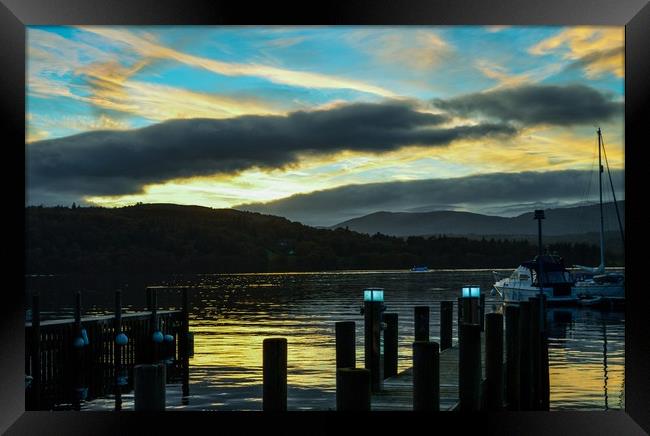 Sunset over the Lake in Windermere Framed Print by Elaine Dugdill