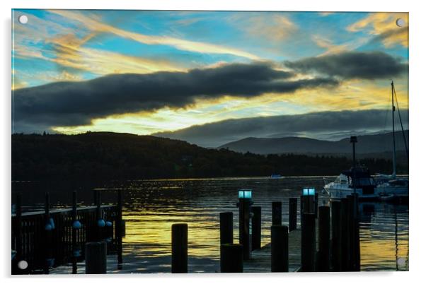 Sunset over the Lake in Windermere Acrylic by Elaine Dugdill